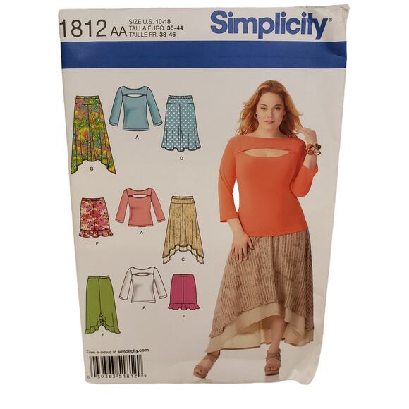 Simplicity Womens Waterfall Skirts Knit Tops Sewing Pattern Size 10-18 UNCUT - Picture 1 of 7